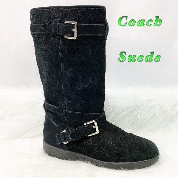 Coach-Black Suede Monogram Boot 8.5